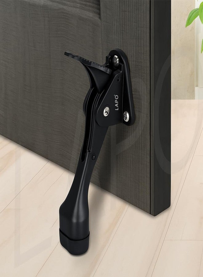 LAPO Kickdown Door Stopper with Adjustable Height (13.8cm) | Heavy Duty Design |Rubber Non-Slip Tip | Prevents Scratches | Easy to Use on Wood and Metal Doors - Black Finish - Image 1